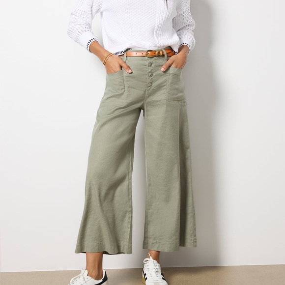 Evereve Pants - Evereve Joelle Stretch Linen Cropped Wide Leg Pants High Rise Size 27